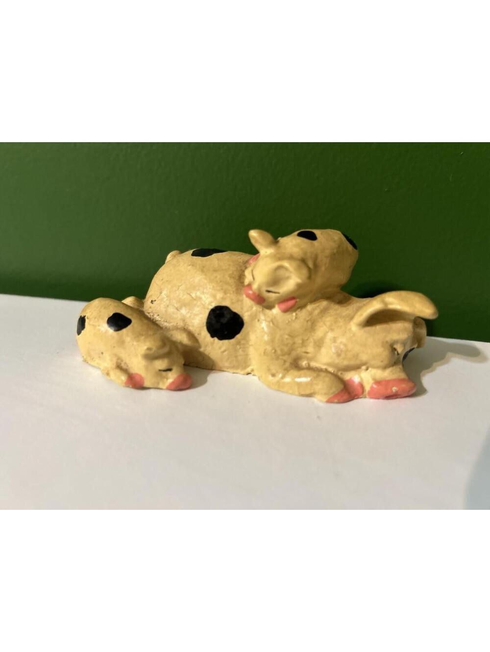 Vintage Sleeping Pigs Piglets Figurine Chalkware Farm Animal Family Kitsch 1950